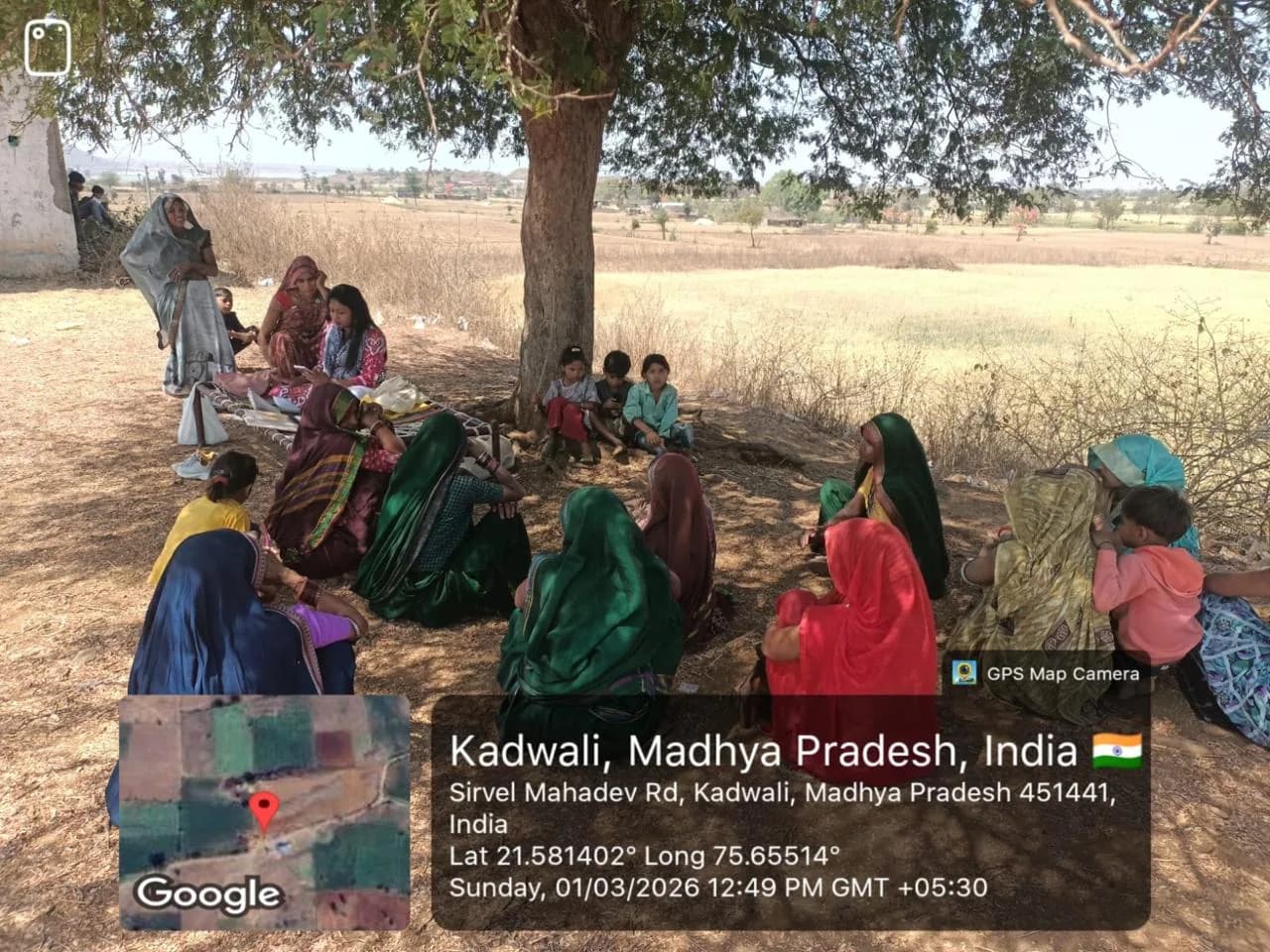 Village community gathering under a tree