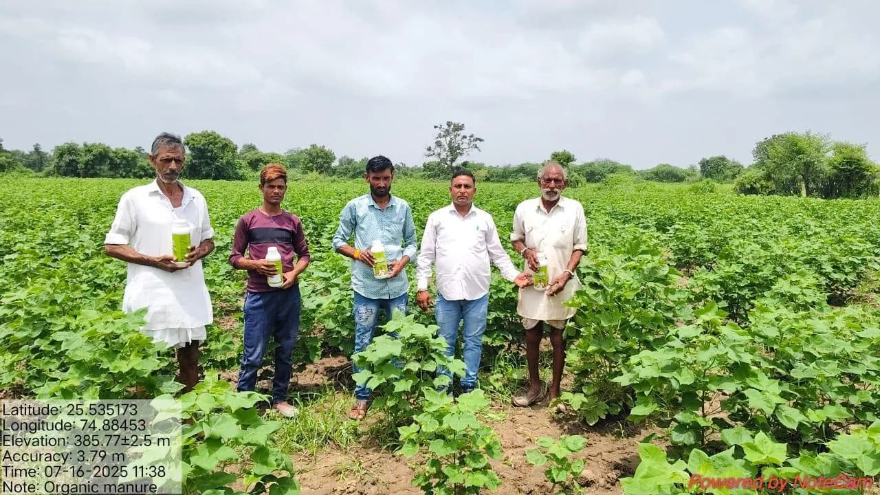 Field visit with farmers in an organic cotton crop