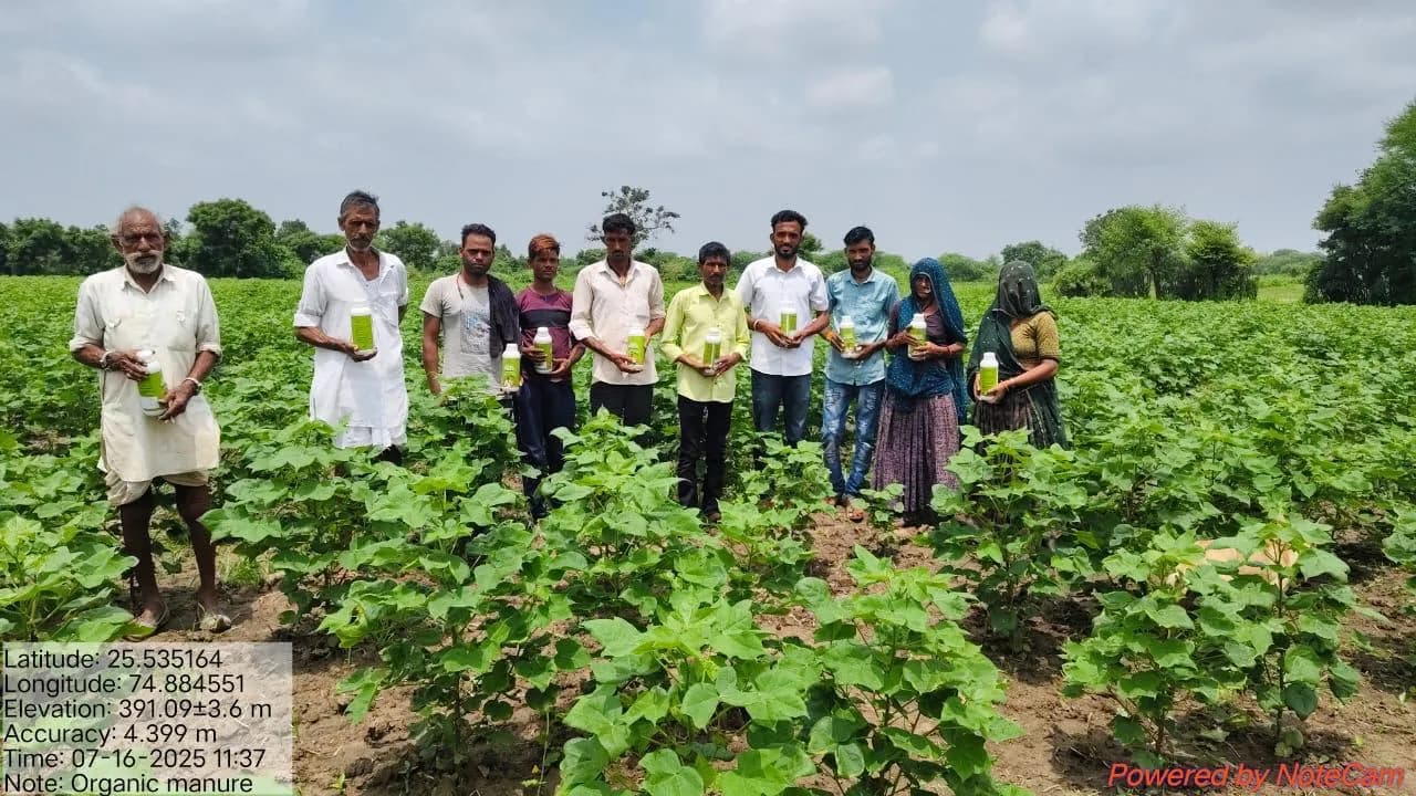 Field visit with farmers in an organic cotton crop