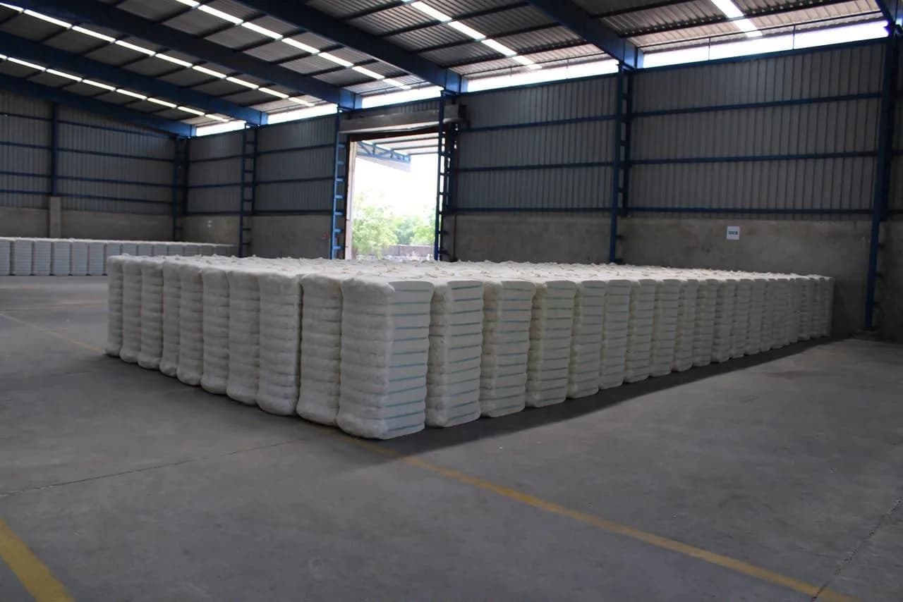 Cotton bales stored in a warehouse