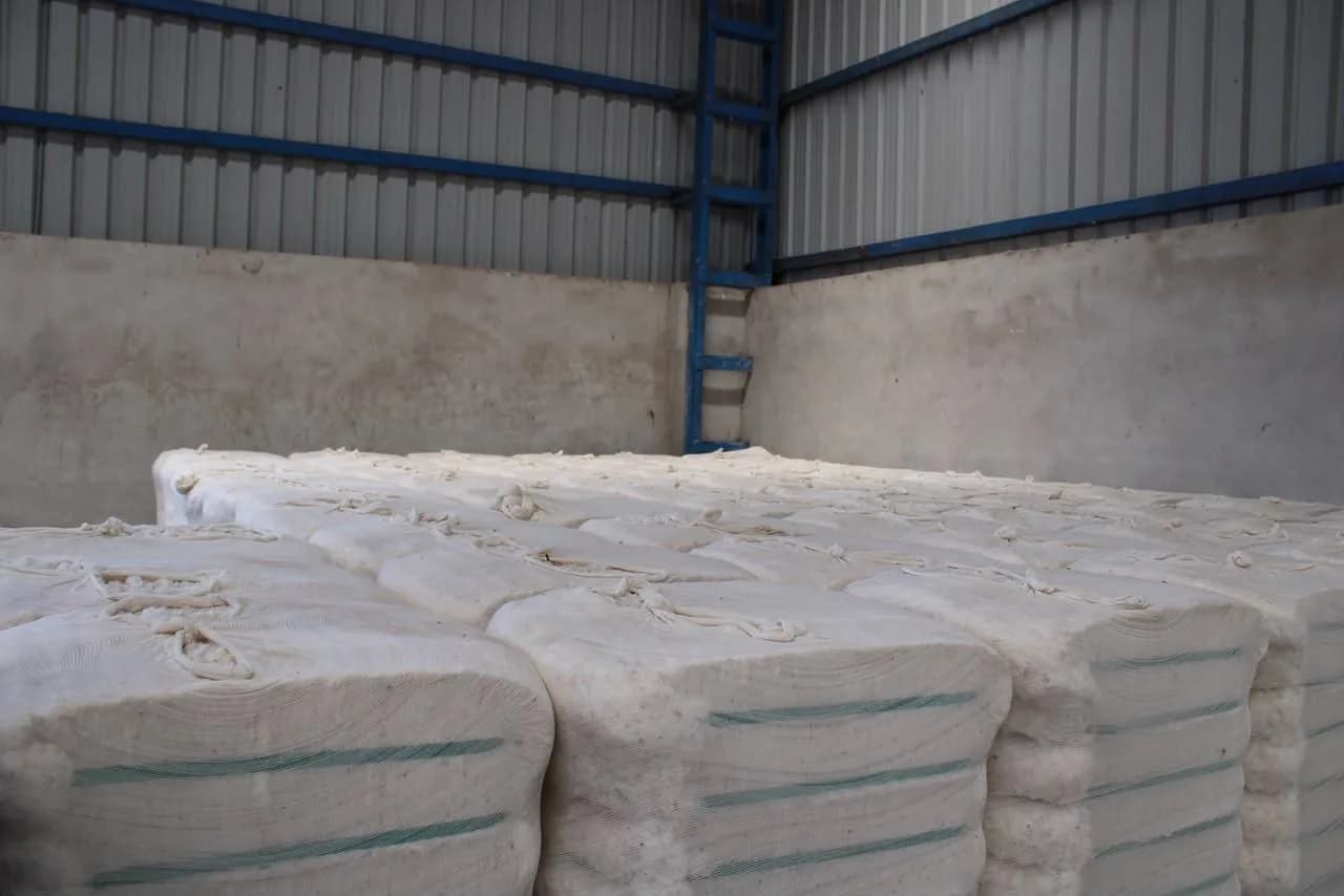 Close-up of wrapped cotton bales