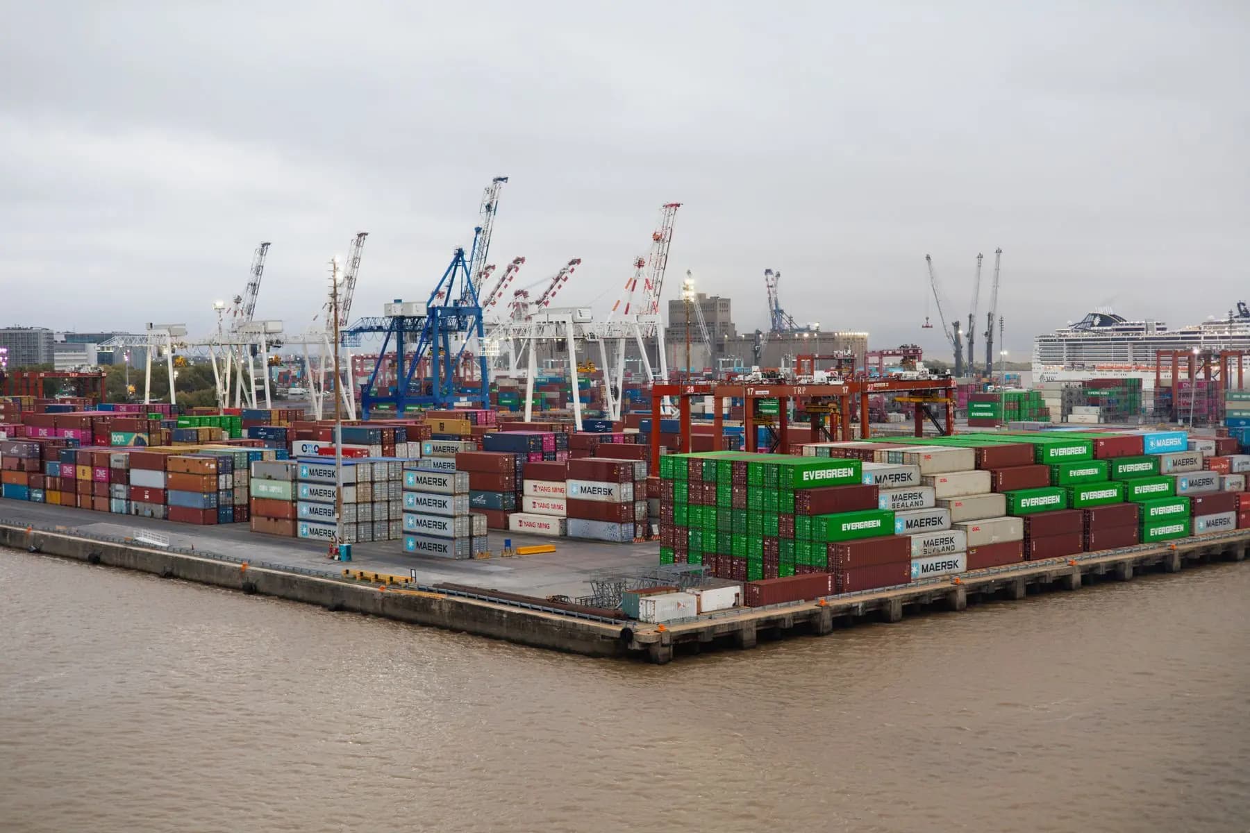 Stacked shipping containers at a container terminal