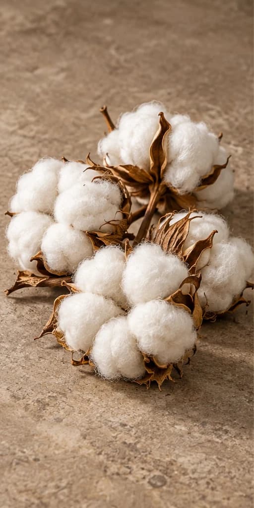 White raw cotton bolls with natural brown sepals